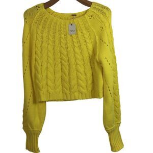 Free People Womens Sandre Yellow In Love Cableknit Sweater Size Medium NWT